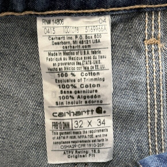 Carhartt Flame Resistant Carpenter Pants Jeans Mens Sz 32x34 FRB13-DNM NFPA 2112 - Picture 9 of 12